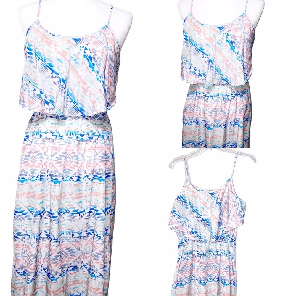 Pink Rose Chevron Print Maxi Dress Medium